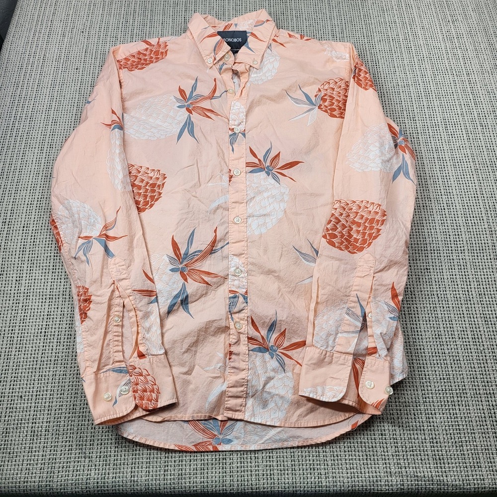 Bonobos Shirt Mens Medium Pink Pineapple Long Sleeve Button Front Slim Fit